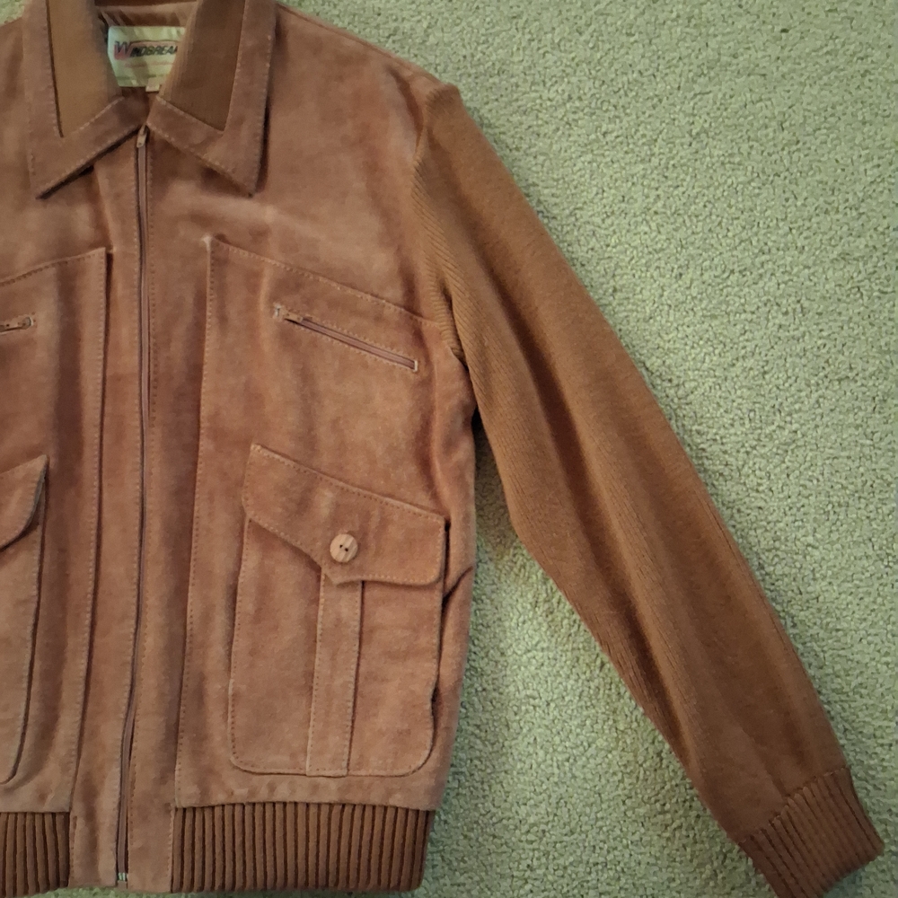 SOLD Vintage WINDBREAKER Suede Knit Bomber Jacket - 100% Cow Hide - Picture 3 of 15